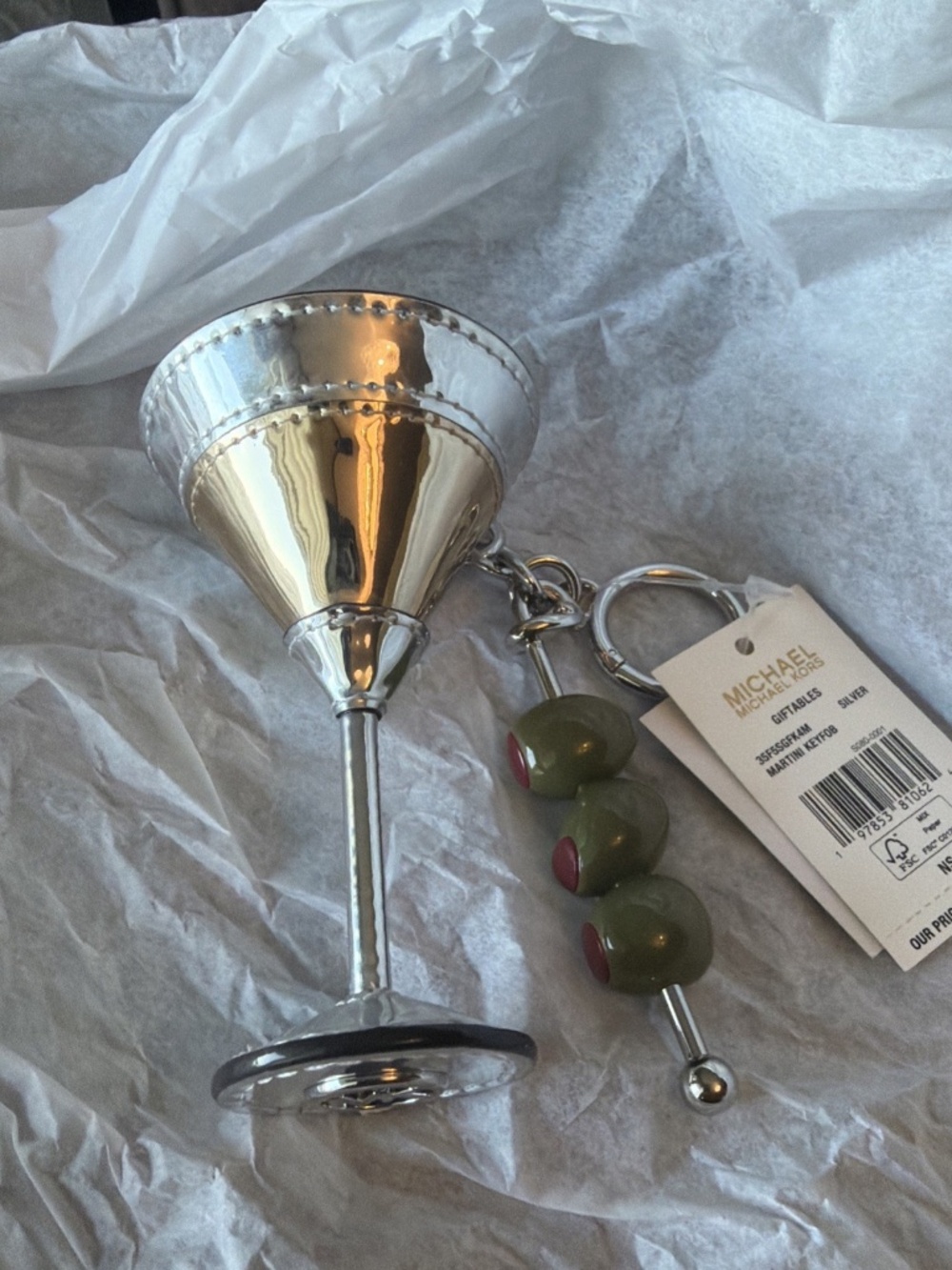 Michael Kors Martini Olives Bag Charm Keychain Silver